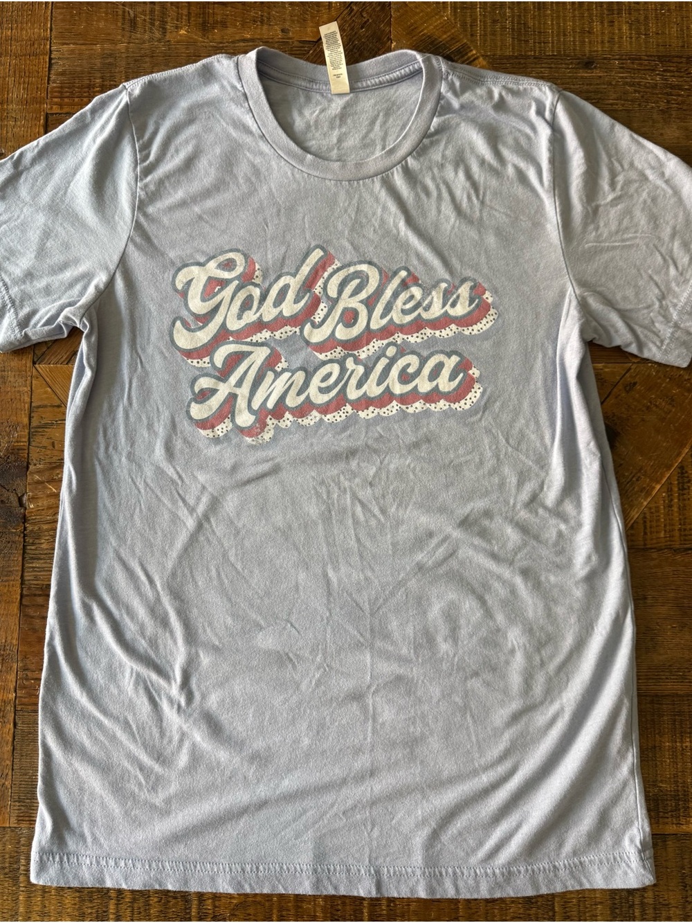 “God Bless America” Graphic Tee - Light Blue Size Medium